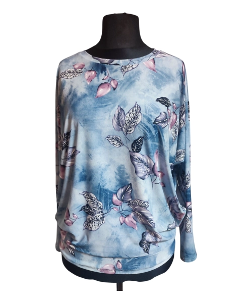 Wzorzysta bluzka Oversize z lejącego materiału - różowe listeczki